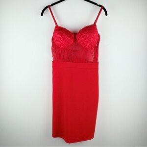 Haute Monde Red Lace Bodycon Dress Women's L Sexy Valentines Whimsigoth Pinup